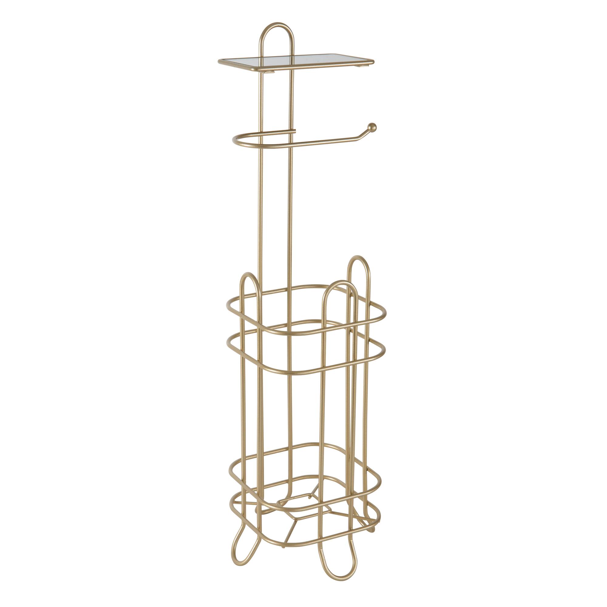 Elle Décor Limoges Collection Satin Gold Toilet Paper Reserve & Dispenser with Phone Shelf